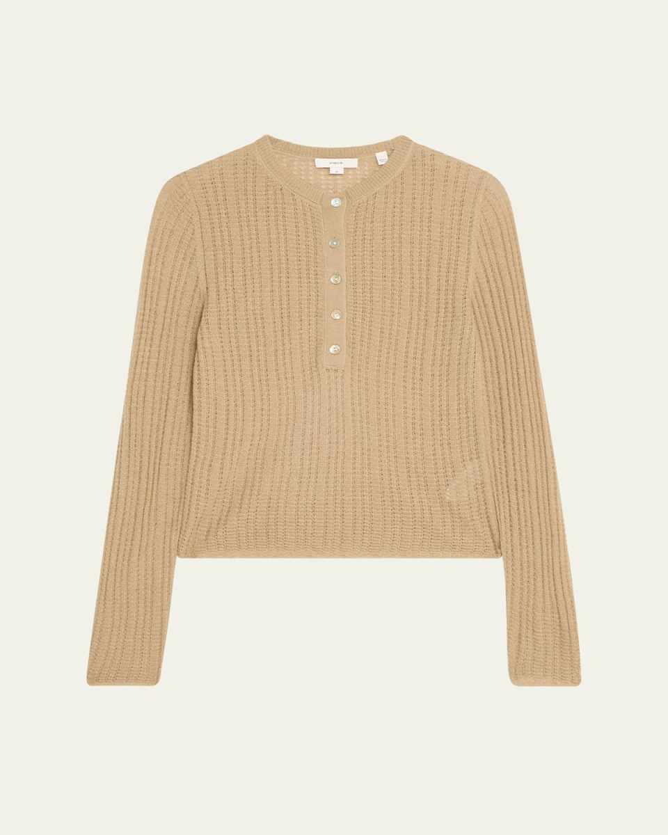 Waffle-Knit Henley Top